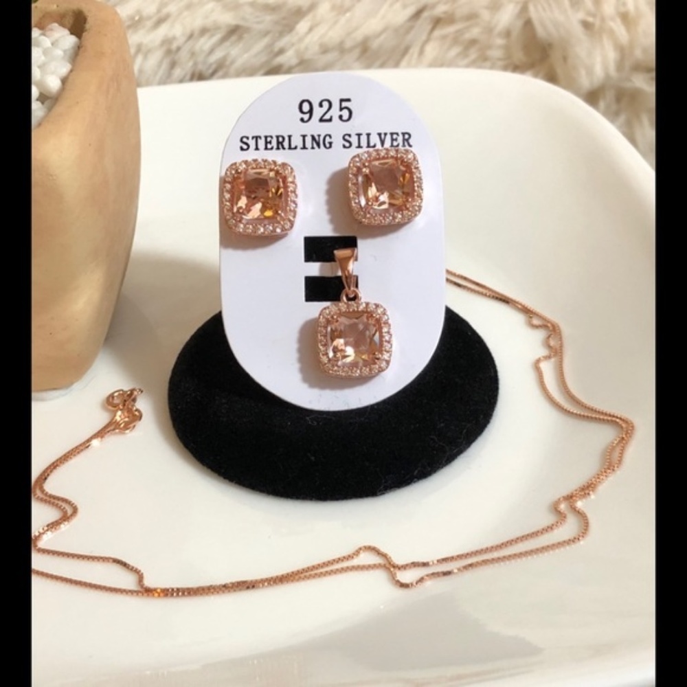 Rose Gold Cushion Morganite Earring/necklace set
